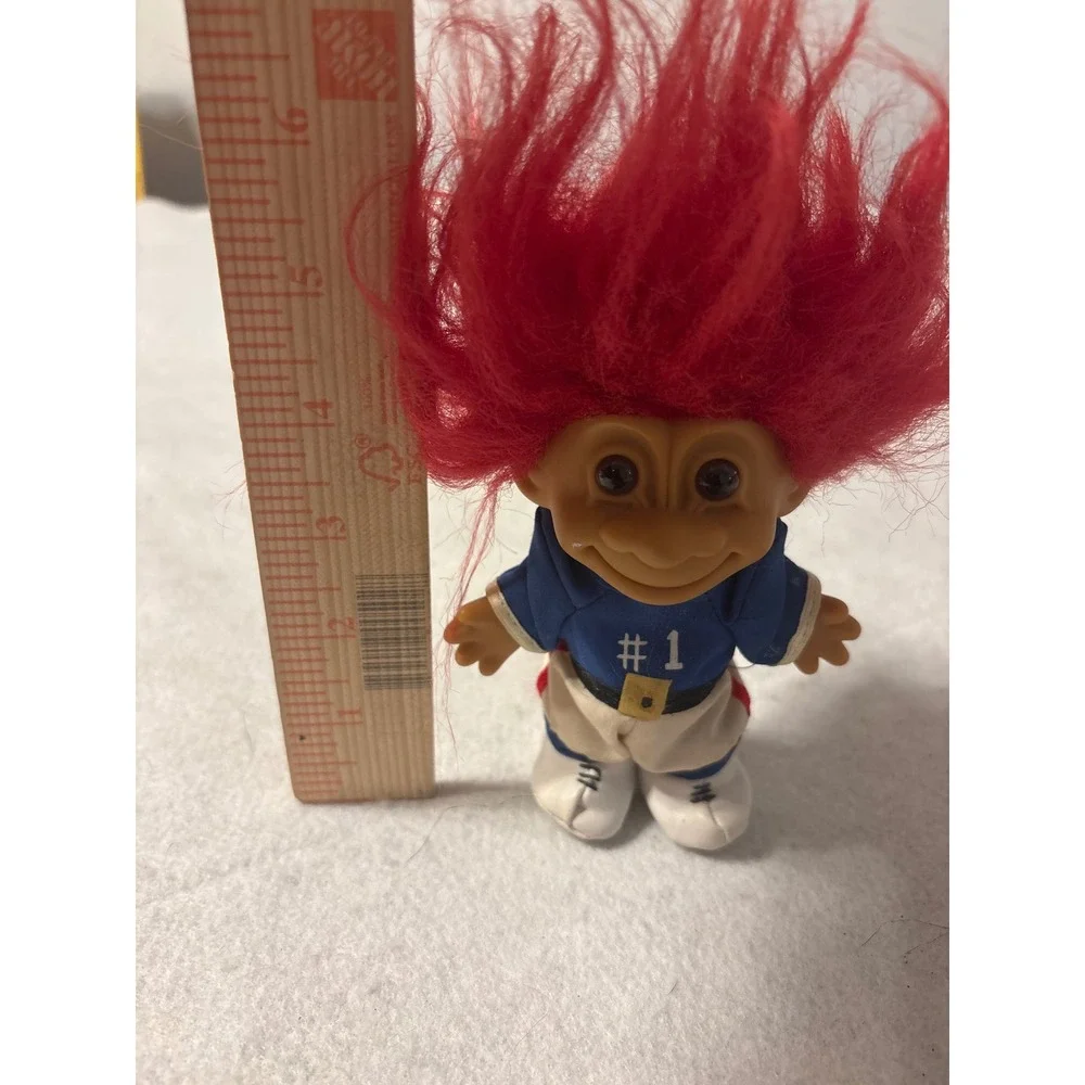 Vintage Troll Doll Red Hair Sports Uniform #1‎ Jersey Blue White 3 inch Figure